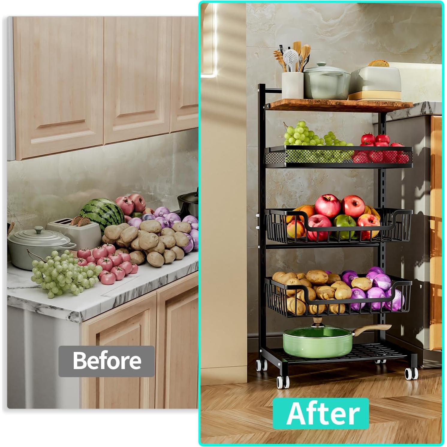 Carrito de Cocina HapiRm 5 Niveles Metal Negro Rodante