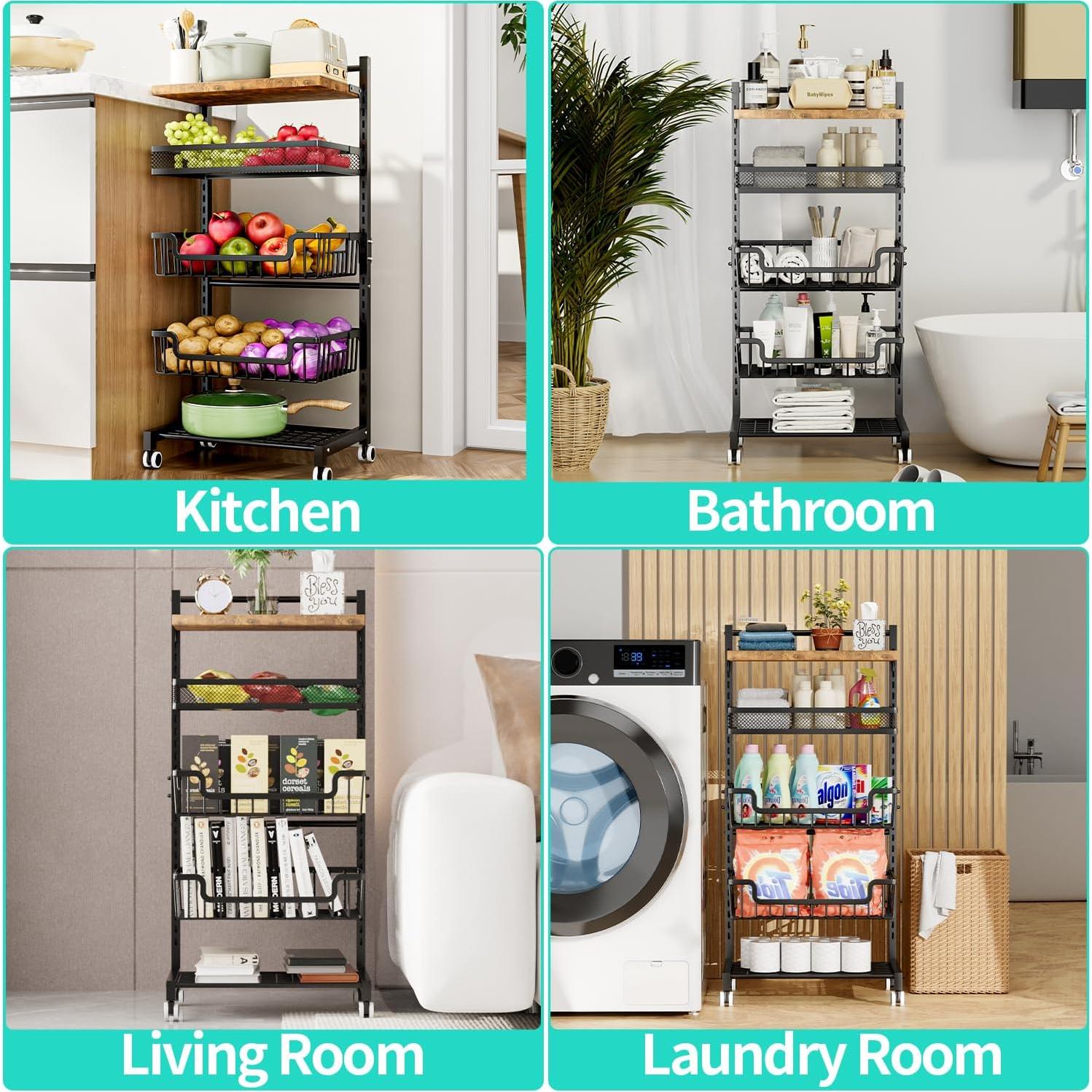 Carrito de Cocina HapiRm 5 Niveles Metal Negro Rodante