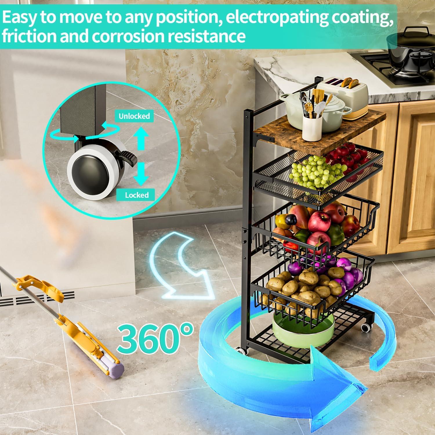 Carrito de Cocina HapiRm 5 Niveles Metal Negro Rodante