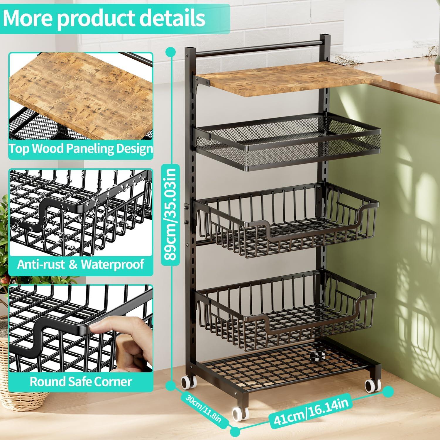 Carrito de Cocina HapiRm 5 Niveles Metal Negro Rodante