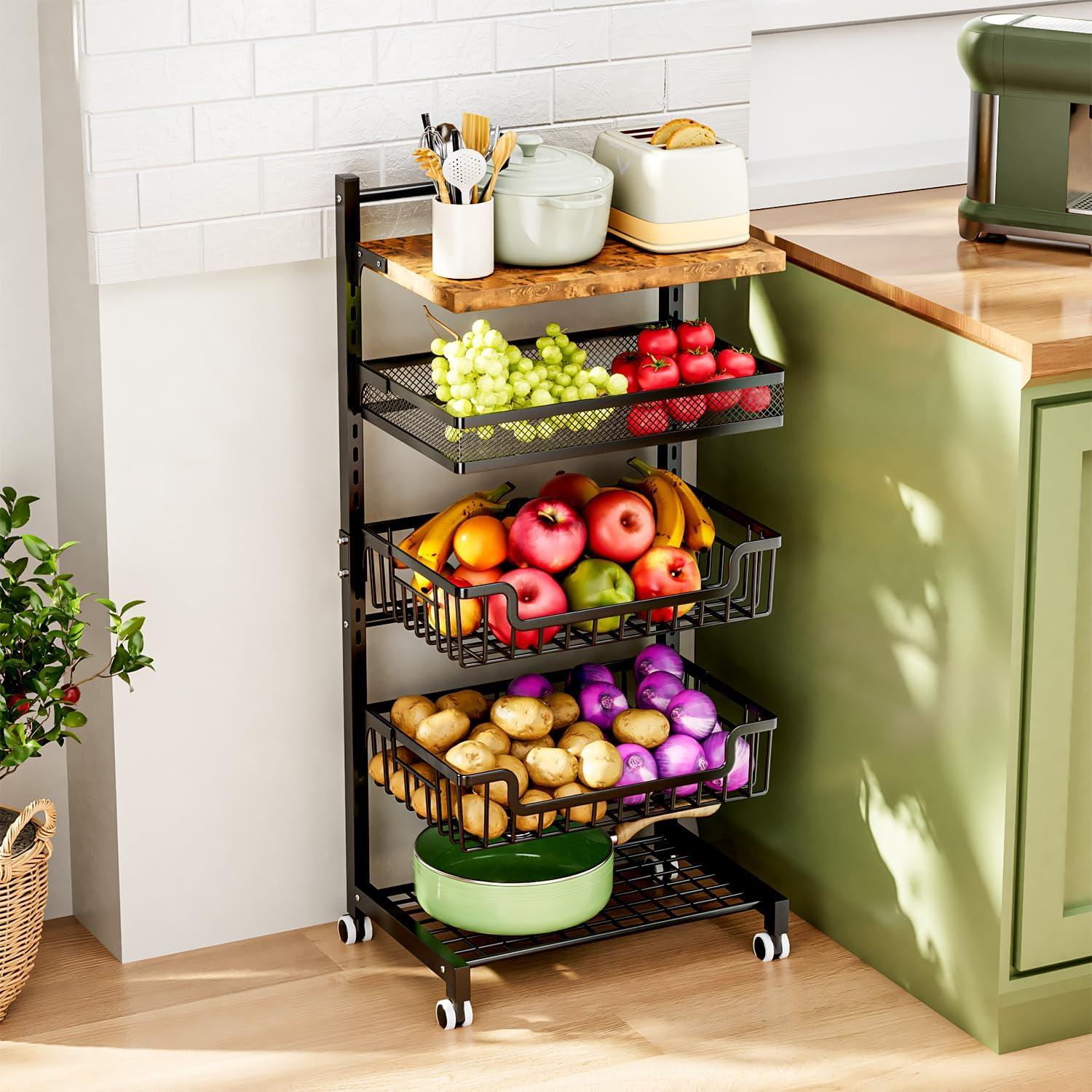 Carrito de Cocina HapiRm 5 Niveles Metal Negro Rodante