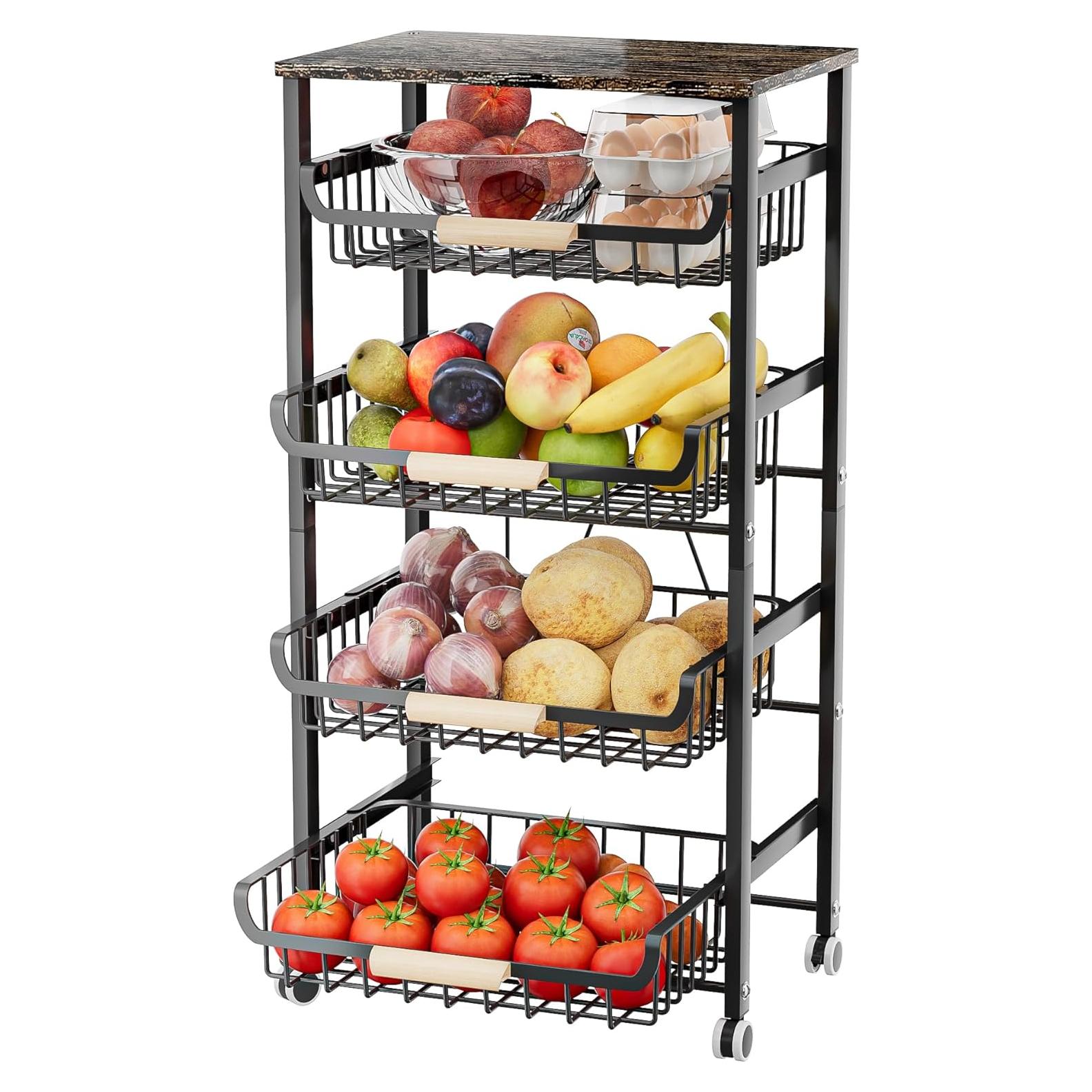 Cesta de Frutas JAQ 5 Niveles con Ruedas y Mesa Superior