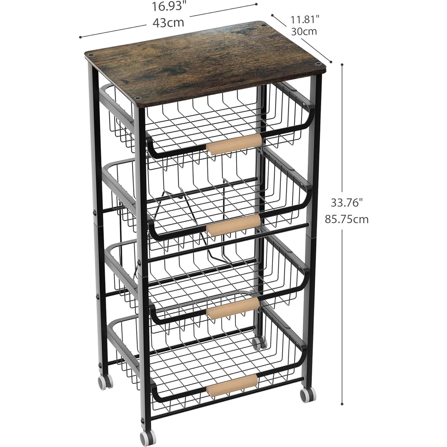 Cesta de Frutas JAQ 5 Niveles con Ruedas y Mesa Superior