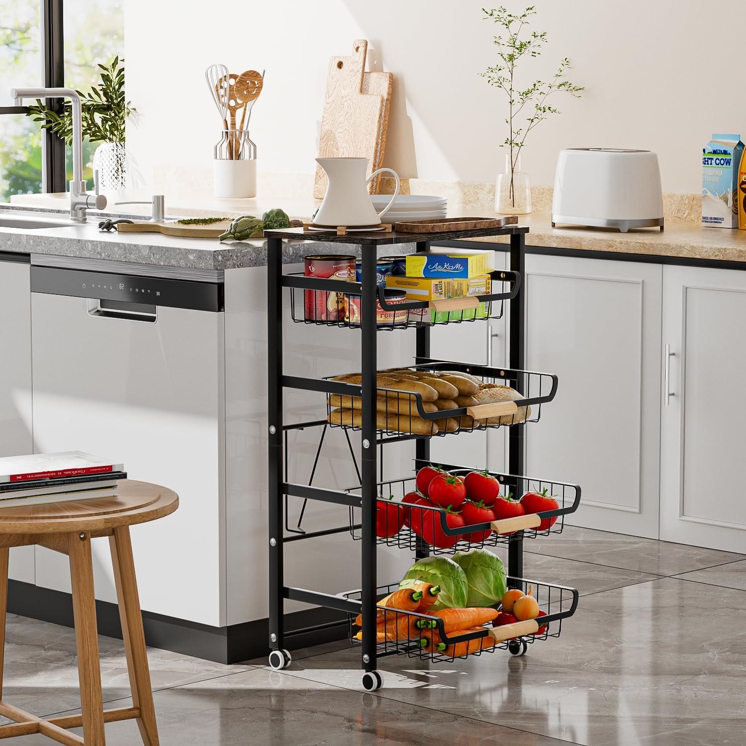 Cesta de Frutas JAQ 5 Niveles con Ruedas y Mesa Superior