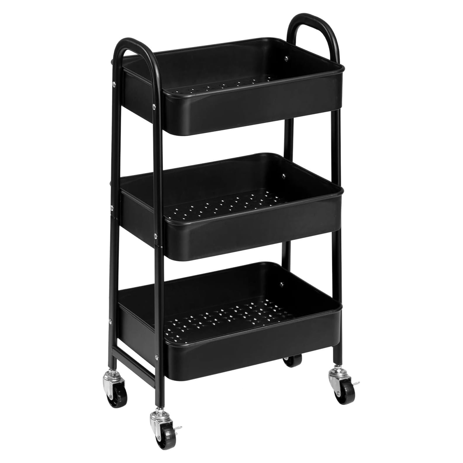 Carro Rodante de 3 Niveles AGTEK con Ruedas, Negro