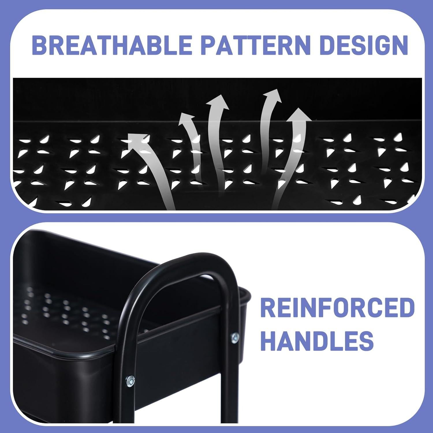 Carro Rodante de 3 Niveles AGTEK con Ruedas, Negro