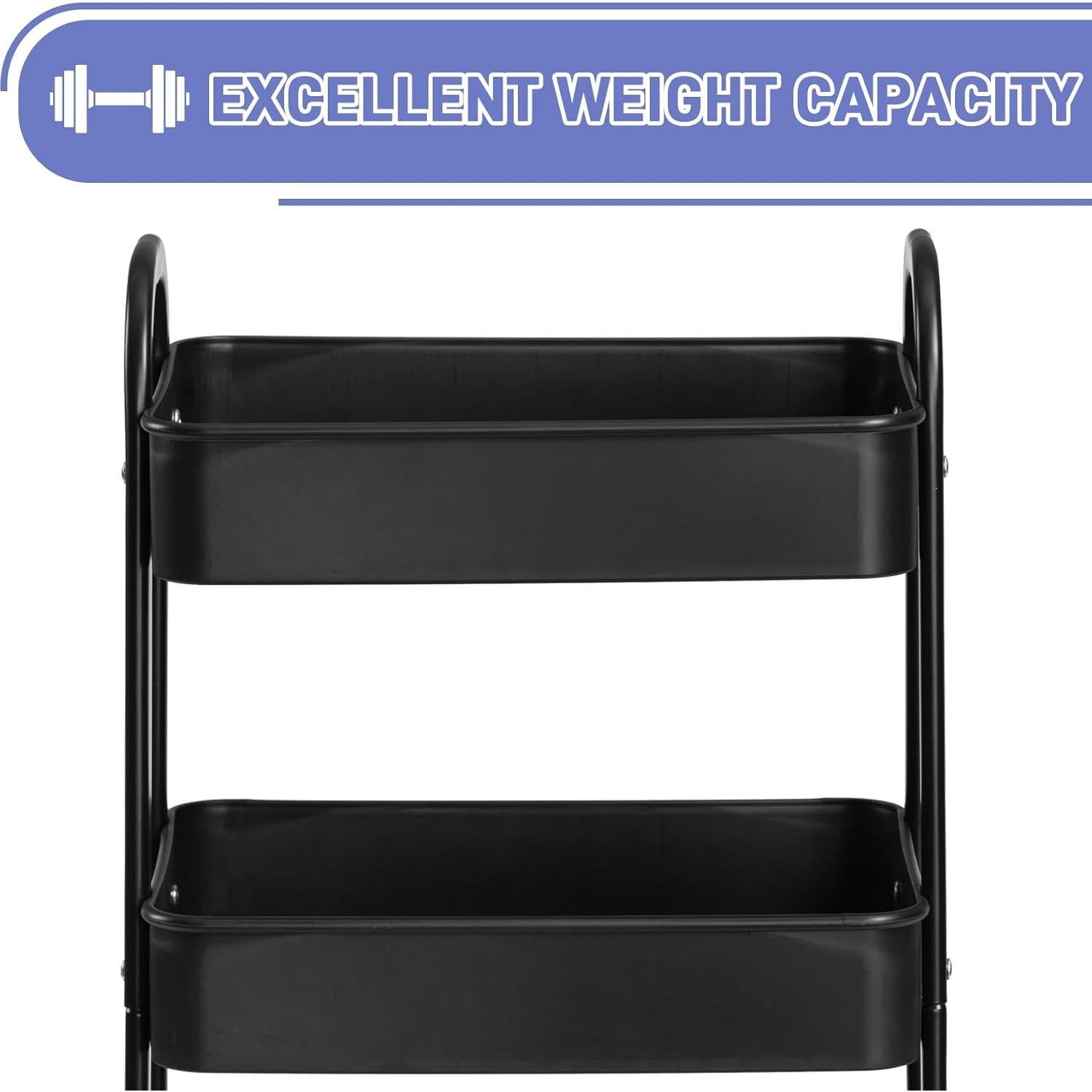 Carro Rodante de 3 Niveles AGTEK con Ruedas, Negro