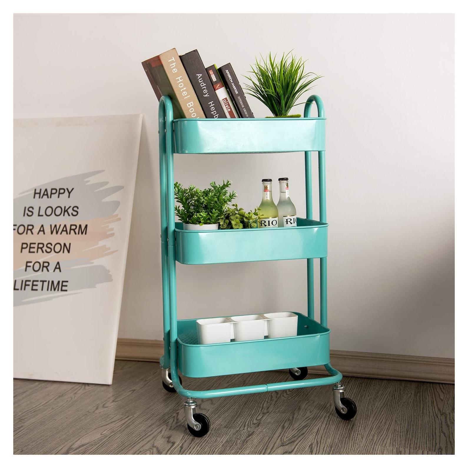 Carro de Almacenamiento Rodante Metal 3 Niveles Bestmart Azul