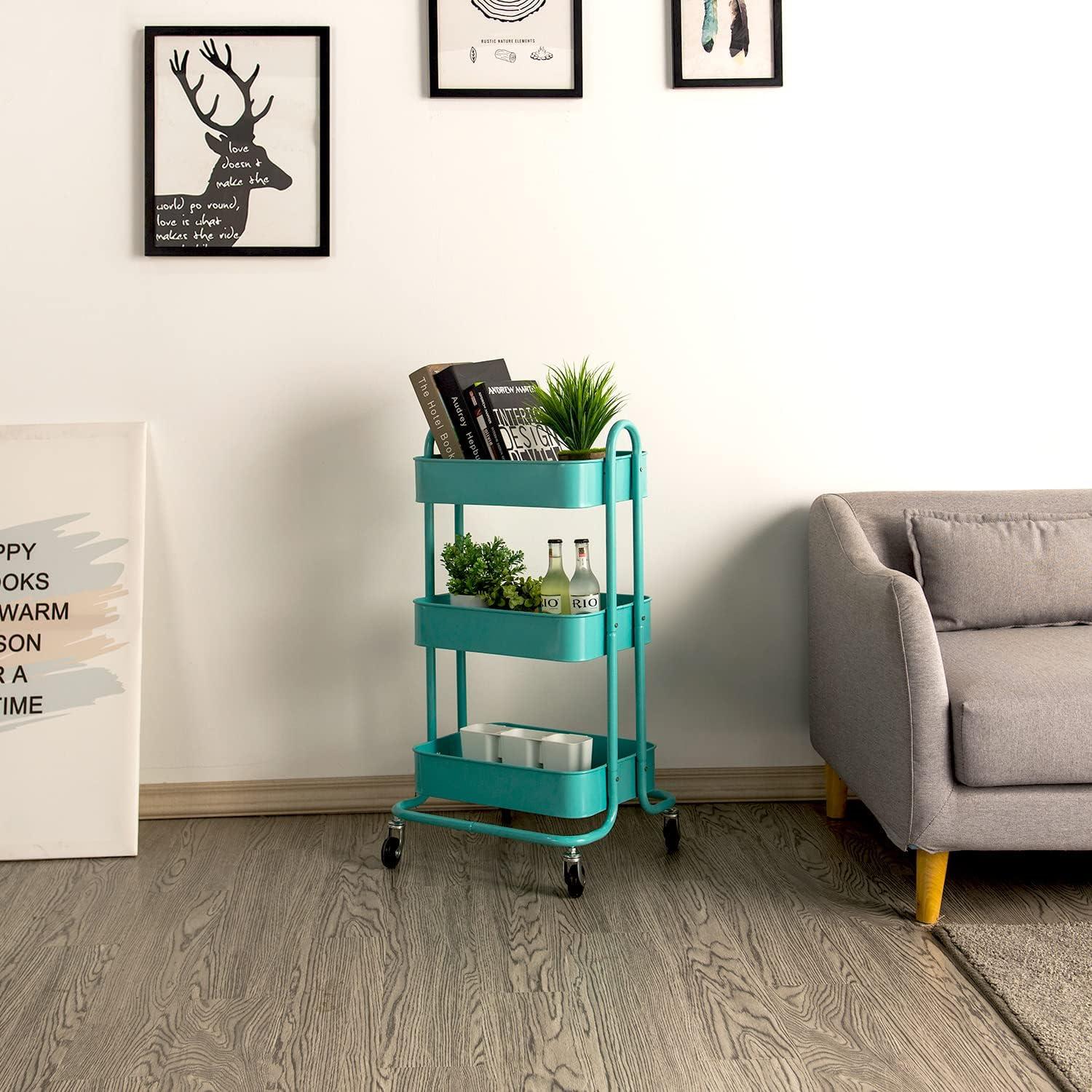 Carro de Almacenamiento Rodante Metal 3 Niveles Bestmart Azul