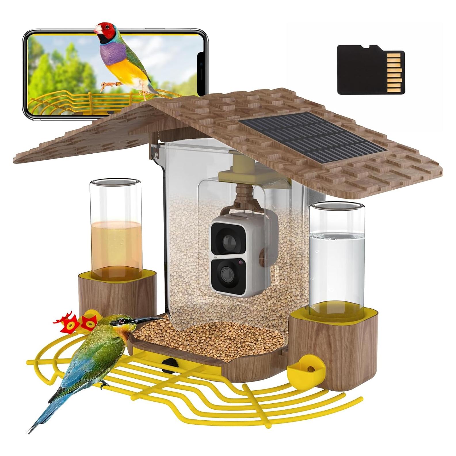 Comedero para Aves Joyqinchen con Cámara 1080P Solar 1.5L
