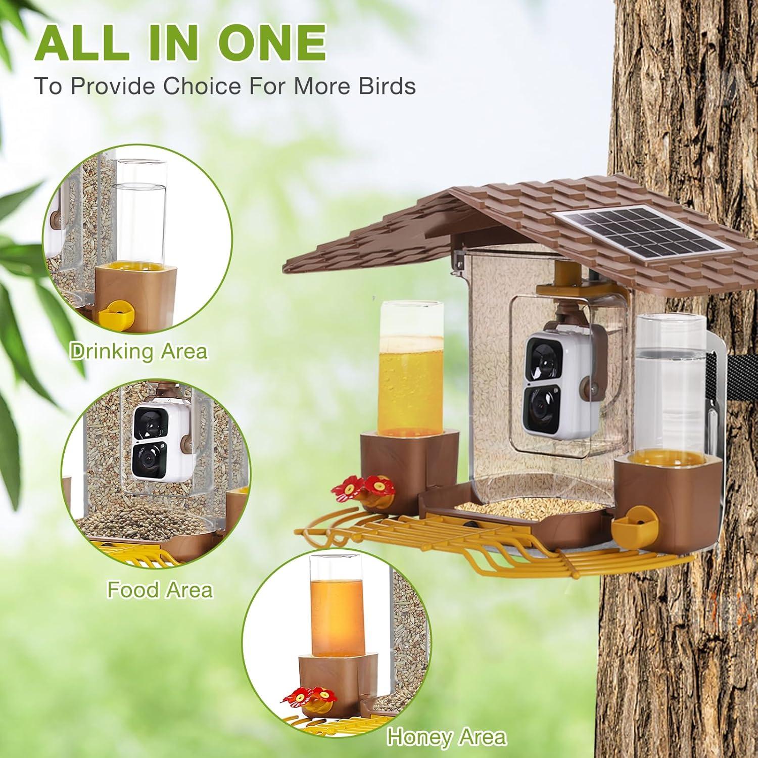 Comedero para Aves Joyqinchen con Cámara 1080P Solar 1.5L