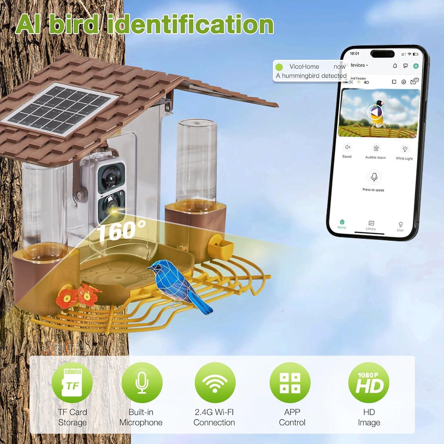 Comedero para Aves Joyqinchen con Cámara 1080P Solar 1.5L