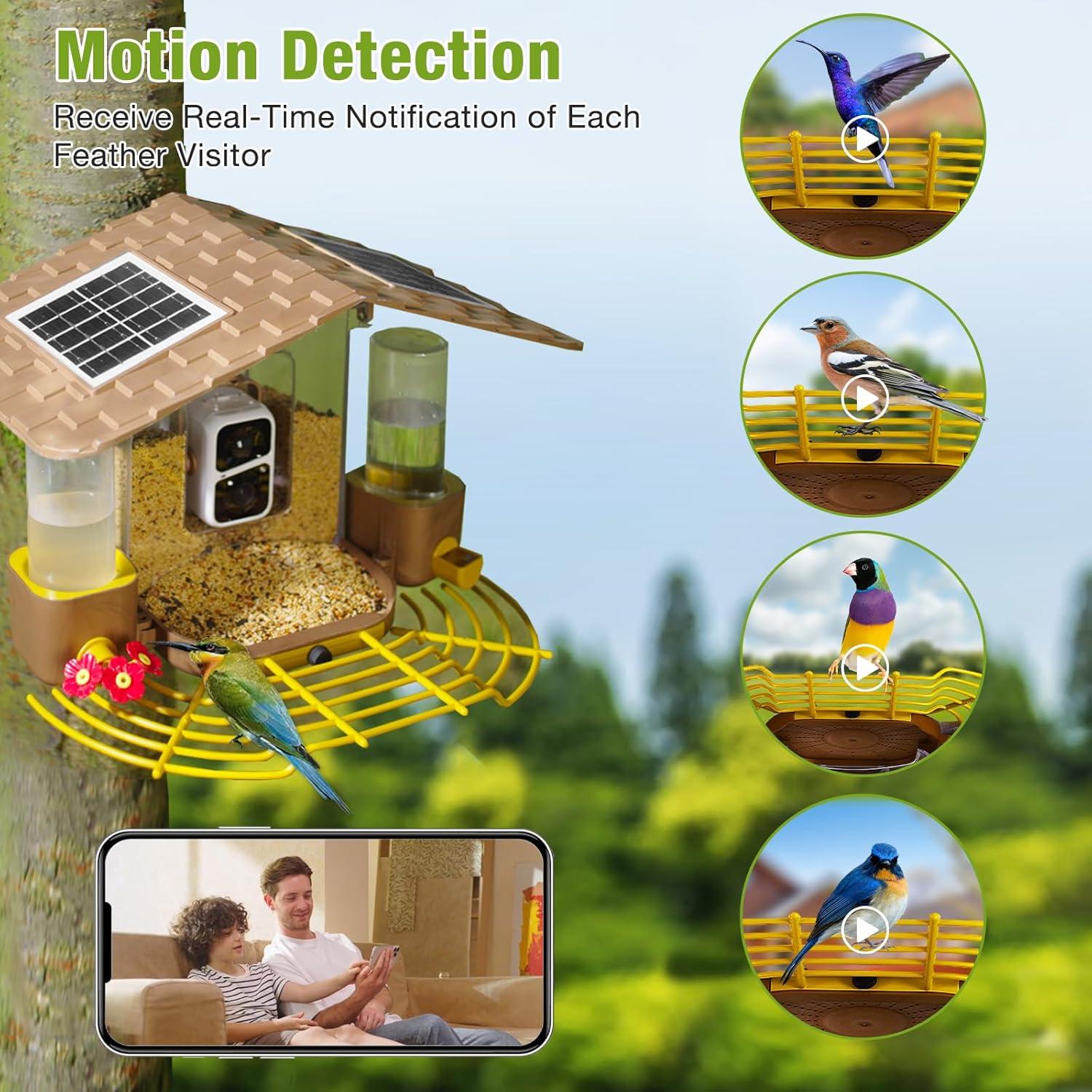 Comedero para Aves Joyqinchen con Cámara 1080P Solar 1.5L