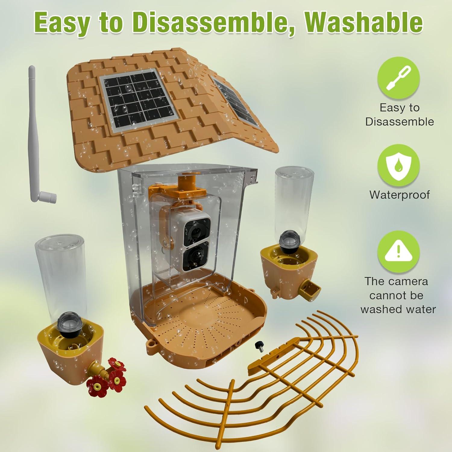 Comedero para Aves Joyqinchen con Cámara 1080P Solar 1.5L