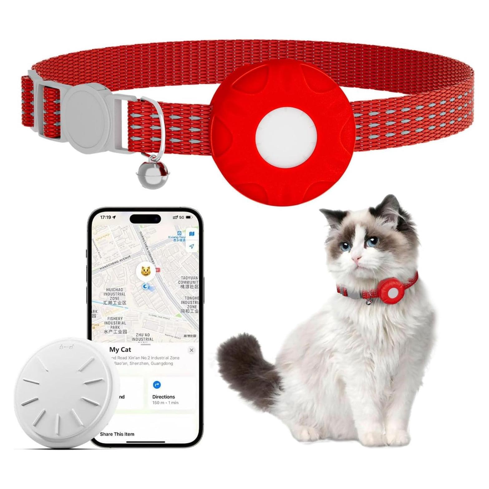 Rastreador GPS para Gatos HONGTOP, Collar Antipérdida Rojo