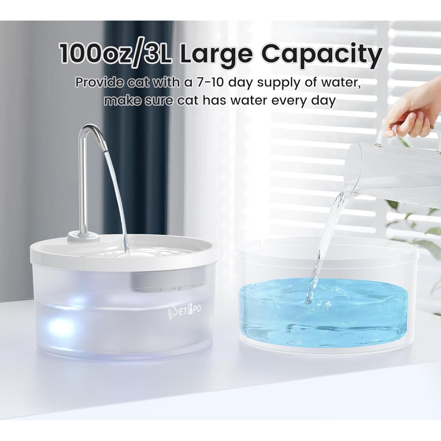 Fuente de Agua para Gatos Petlipo 3L Silenciosa y BPA Free