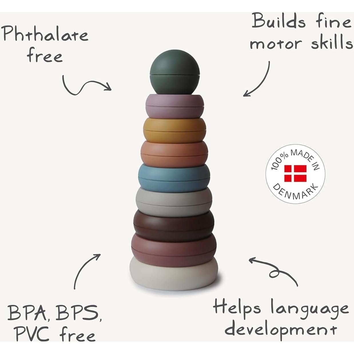 Juguete apilable Mushie anillos rústicos 10x8x9 cm