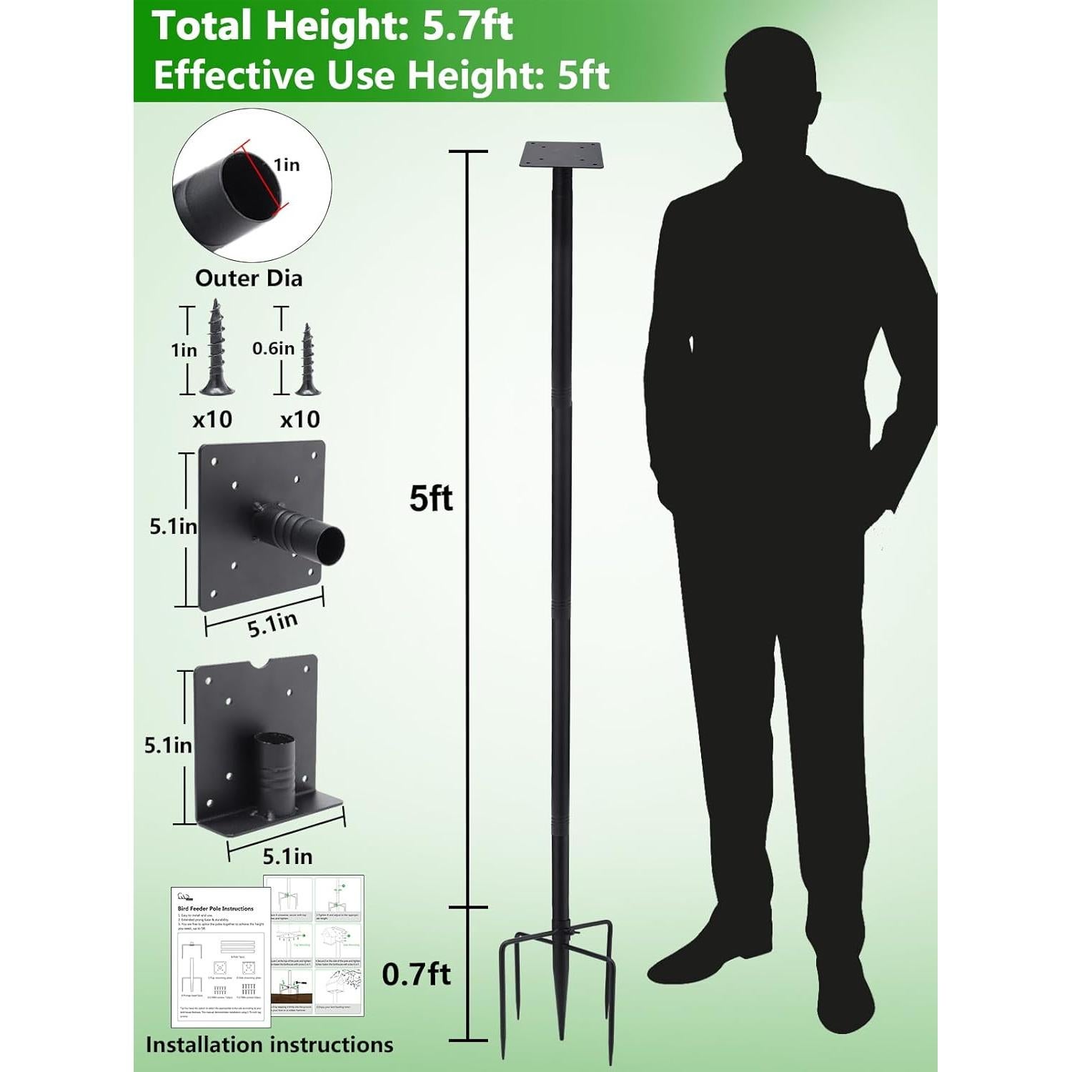 Poste para Comederos de Aves PAMASE 172,72 cm Ajustable
