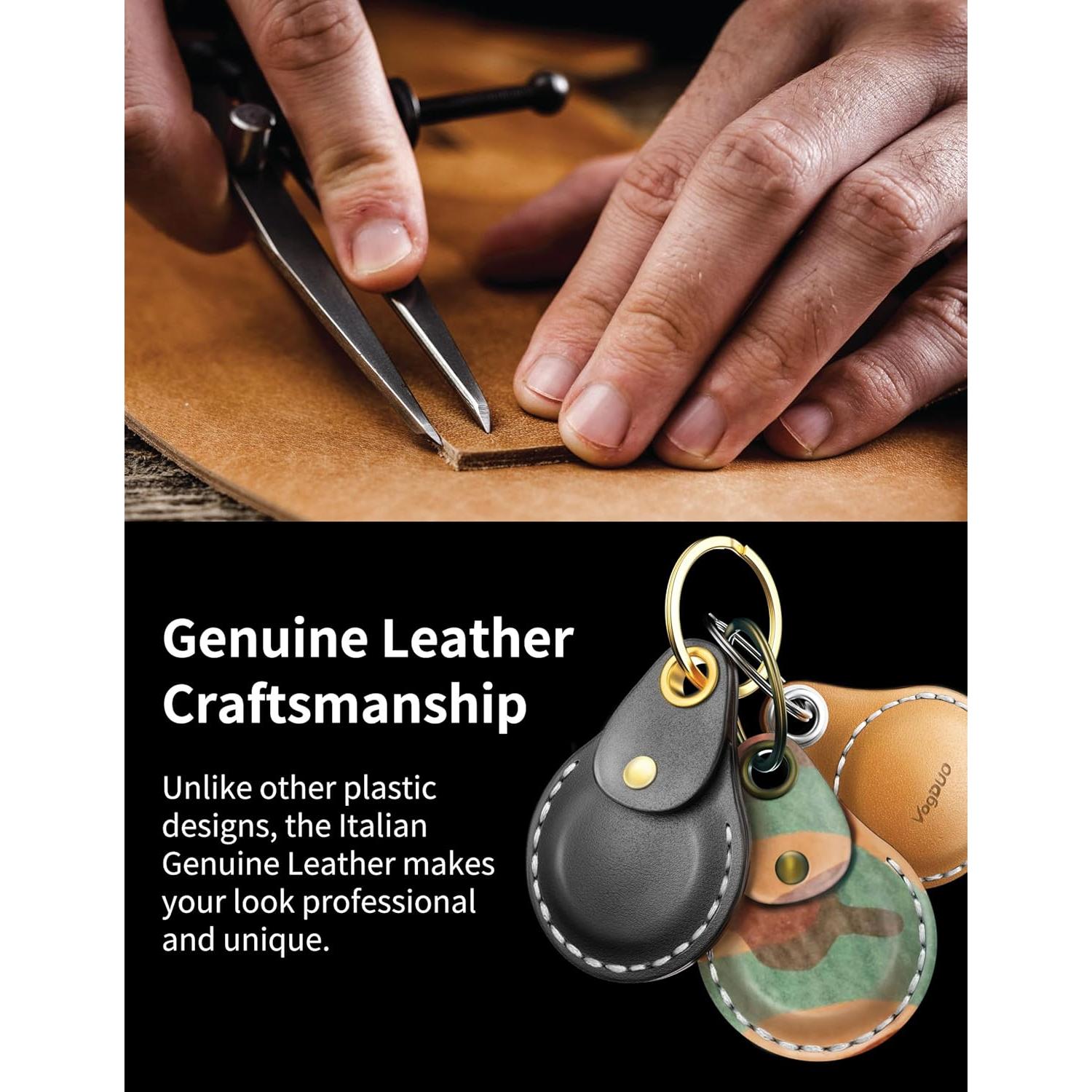 Funda de Cuero Genuino VogDUO para AirTag Negro