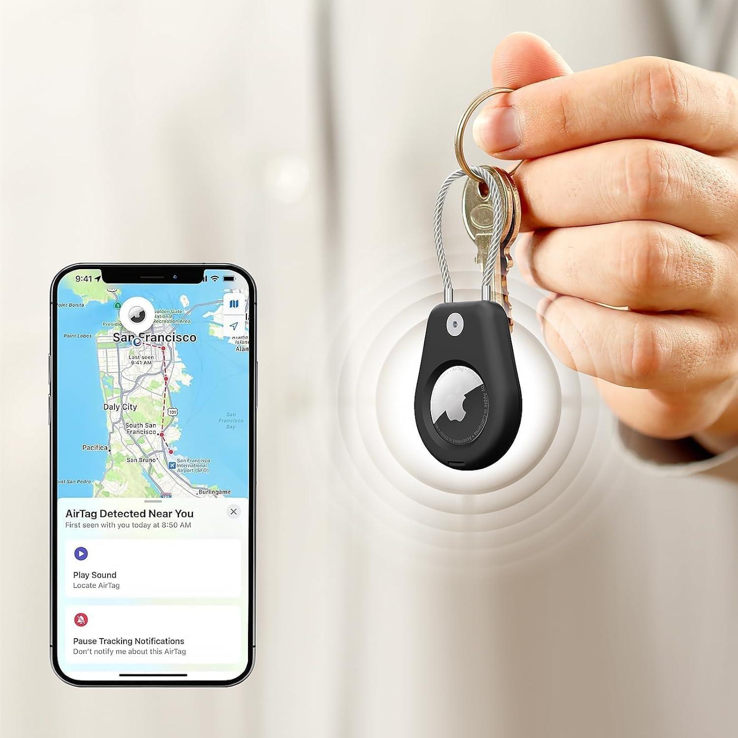 Soporte para AirTag Tandoler con cable de bloqueo negro