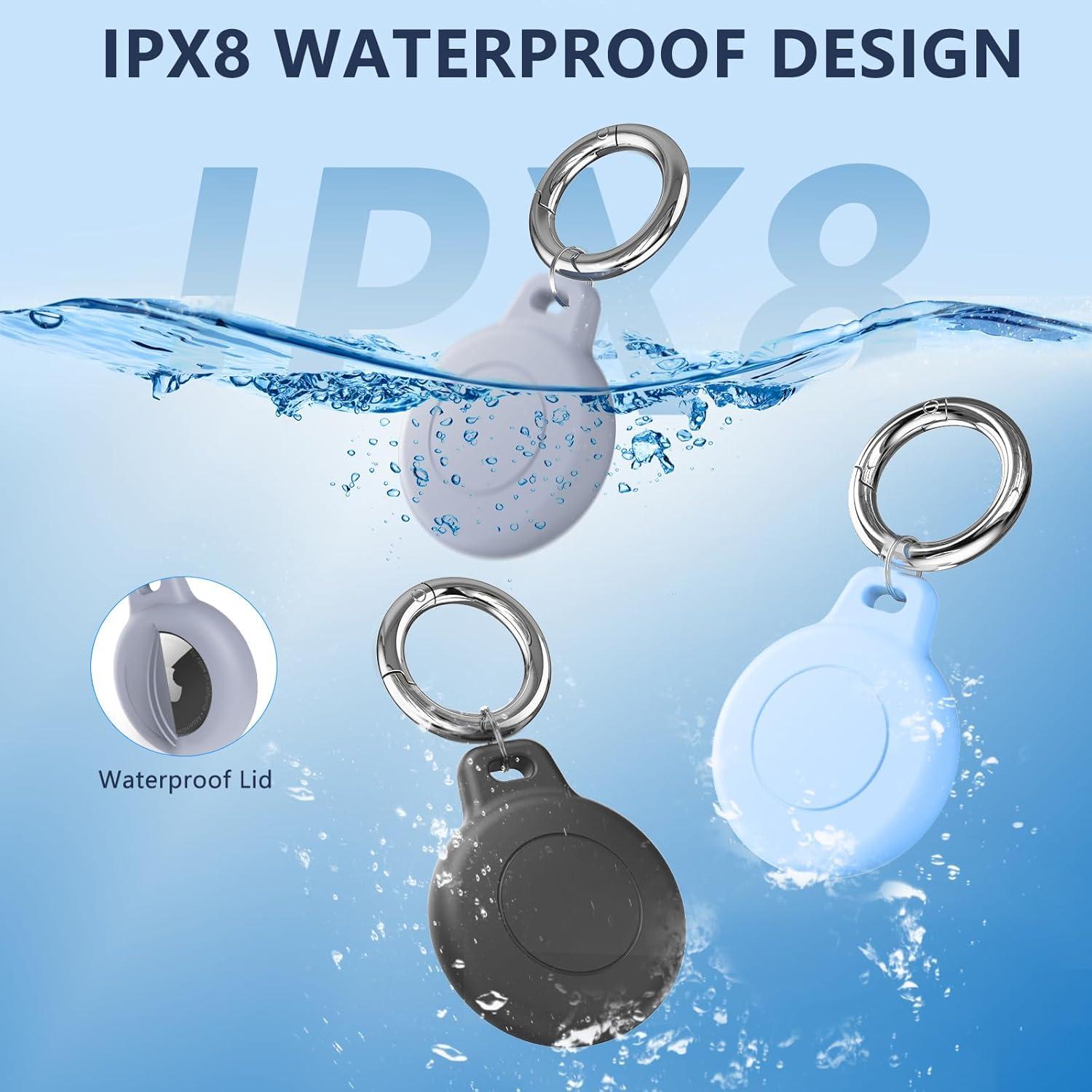 IPX8 Waterproof AirTag Keychain Holders for Apple AirTag, with Silicone Air Tag Case, Key Ring, Chain, and Compatibility with GPS Item Finders - Essential Accessory (Grey)
