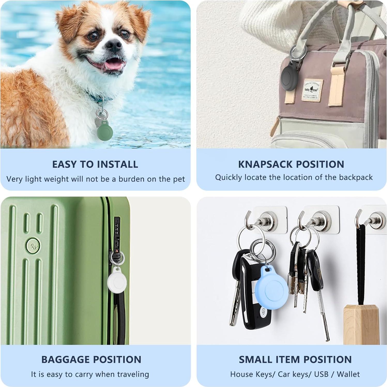 IPX8 Waterproof AirTag Keychain Holders for Apple AirTag, with Silicone Air Tag Case, Key Ring, Chain, and Compatibility with GPS Item Finders - Essential Accessory (Grey)