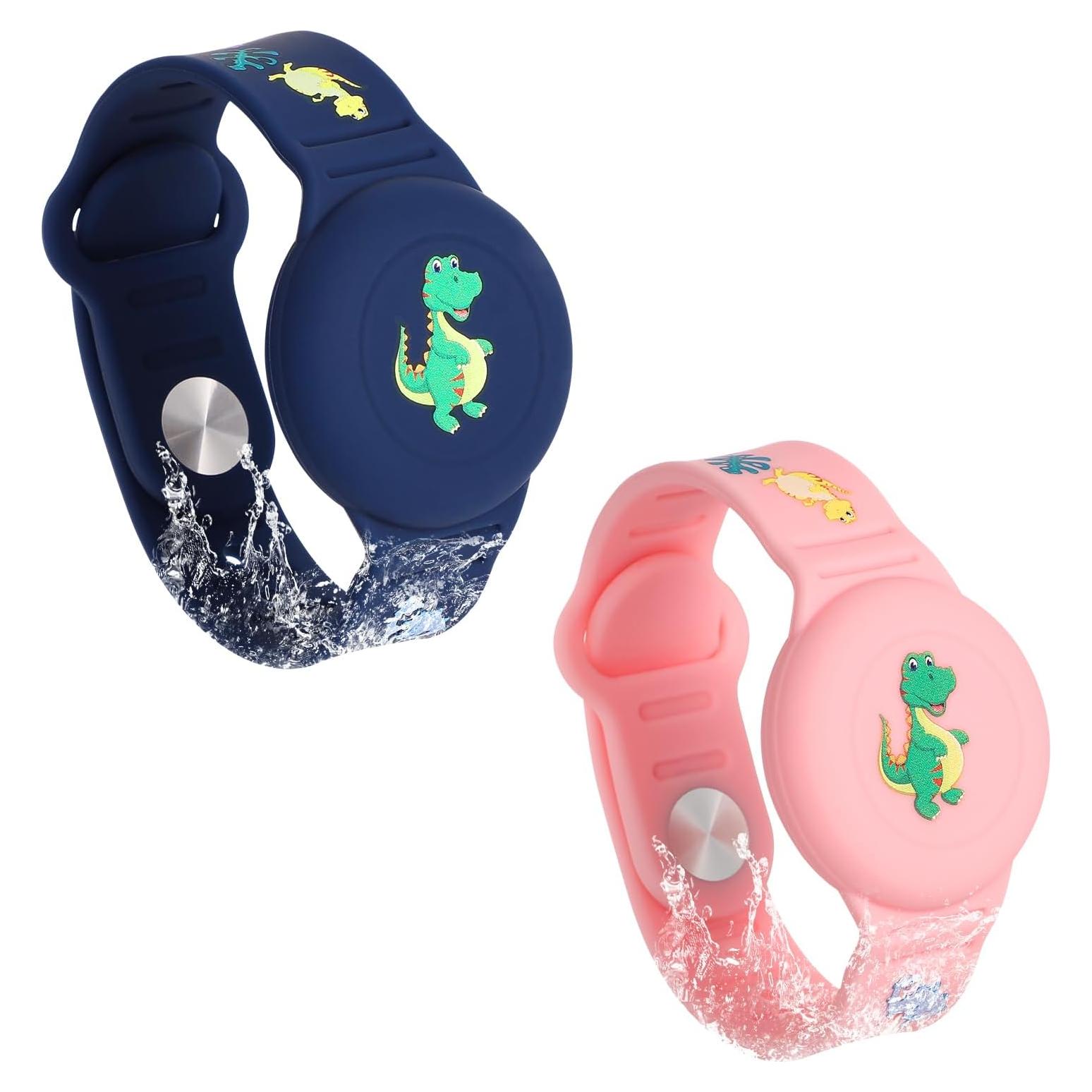 2 Pulseras Impermeables para Niños AirTag Dinosaurio