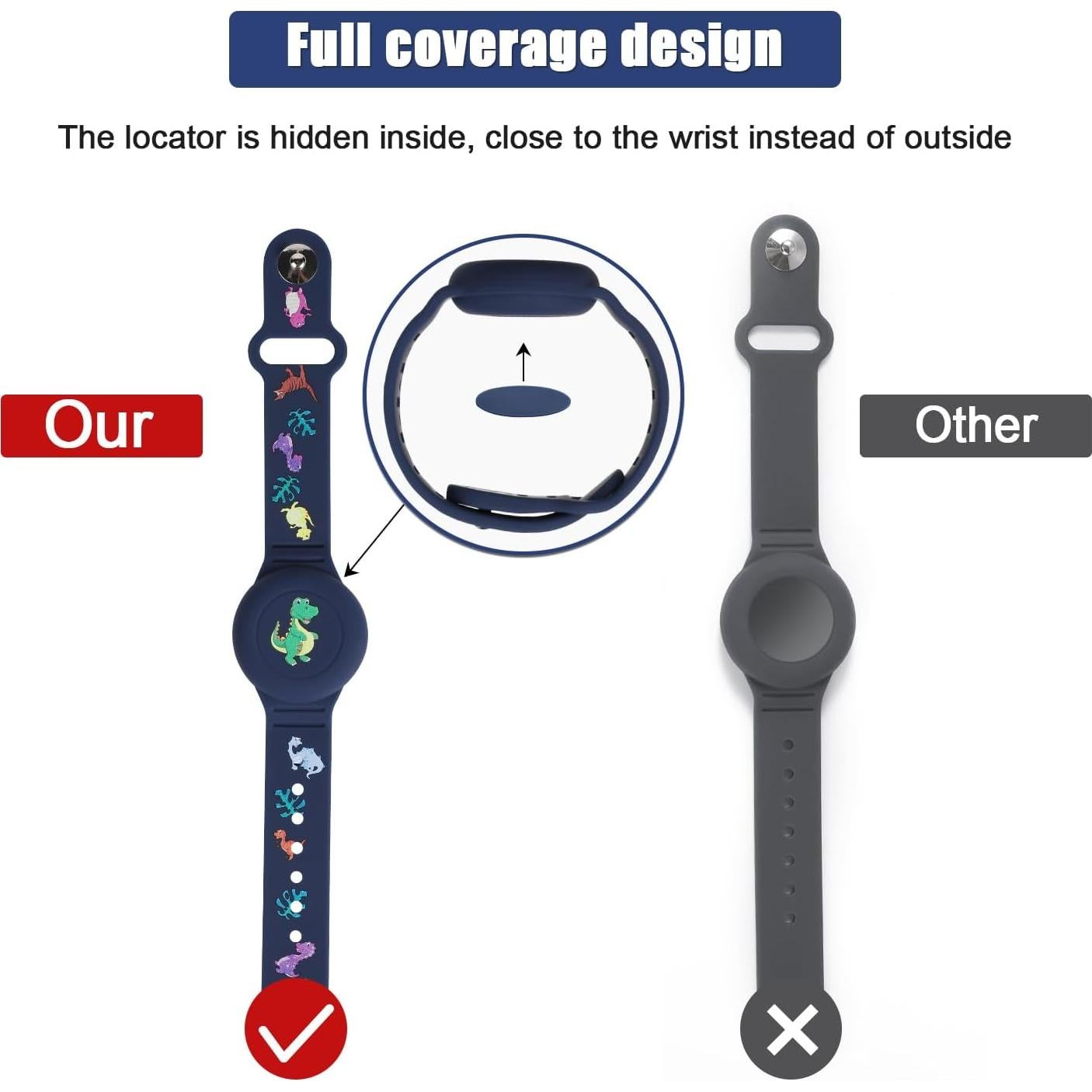 2 Pulseras Impermeables para Niños AirTag Dinosaurio