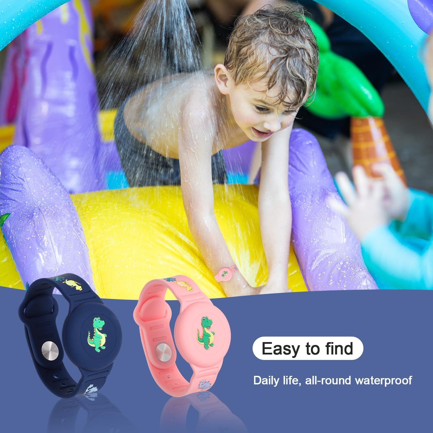 2 Pulseras Impermeables para Niños AirTag Dinosaurio