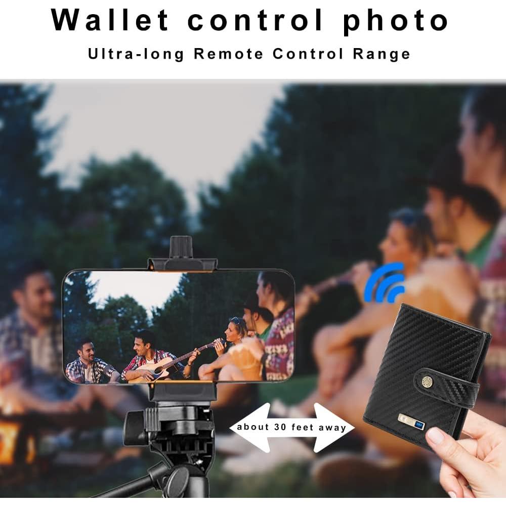 Cartera Antipérdida Bluetooth RFID Aluminio Cuero Negro