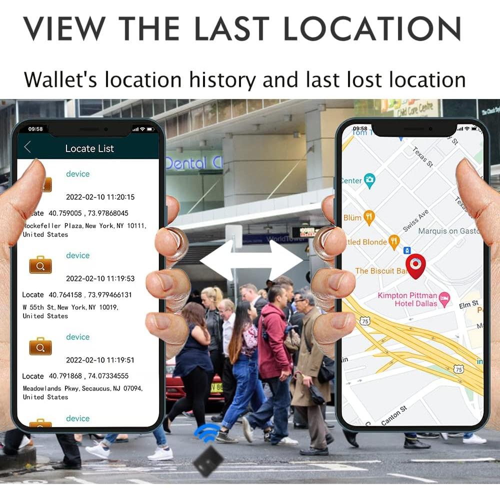 Cartera Antipérdida Bluetooth RFID Aluminio Cuero Negro