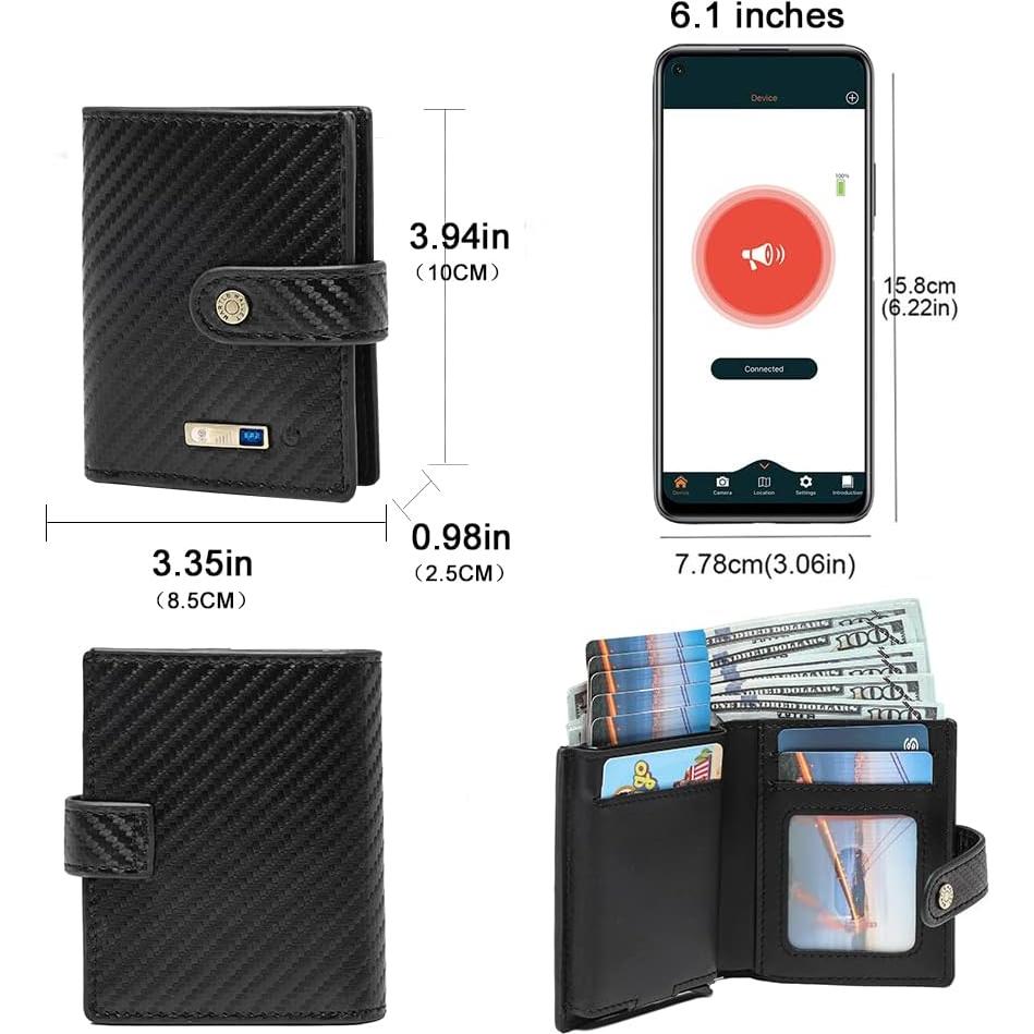 Cartera Antipérdida Bluetooth RFID Aluminio Cuero Negro