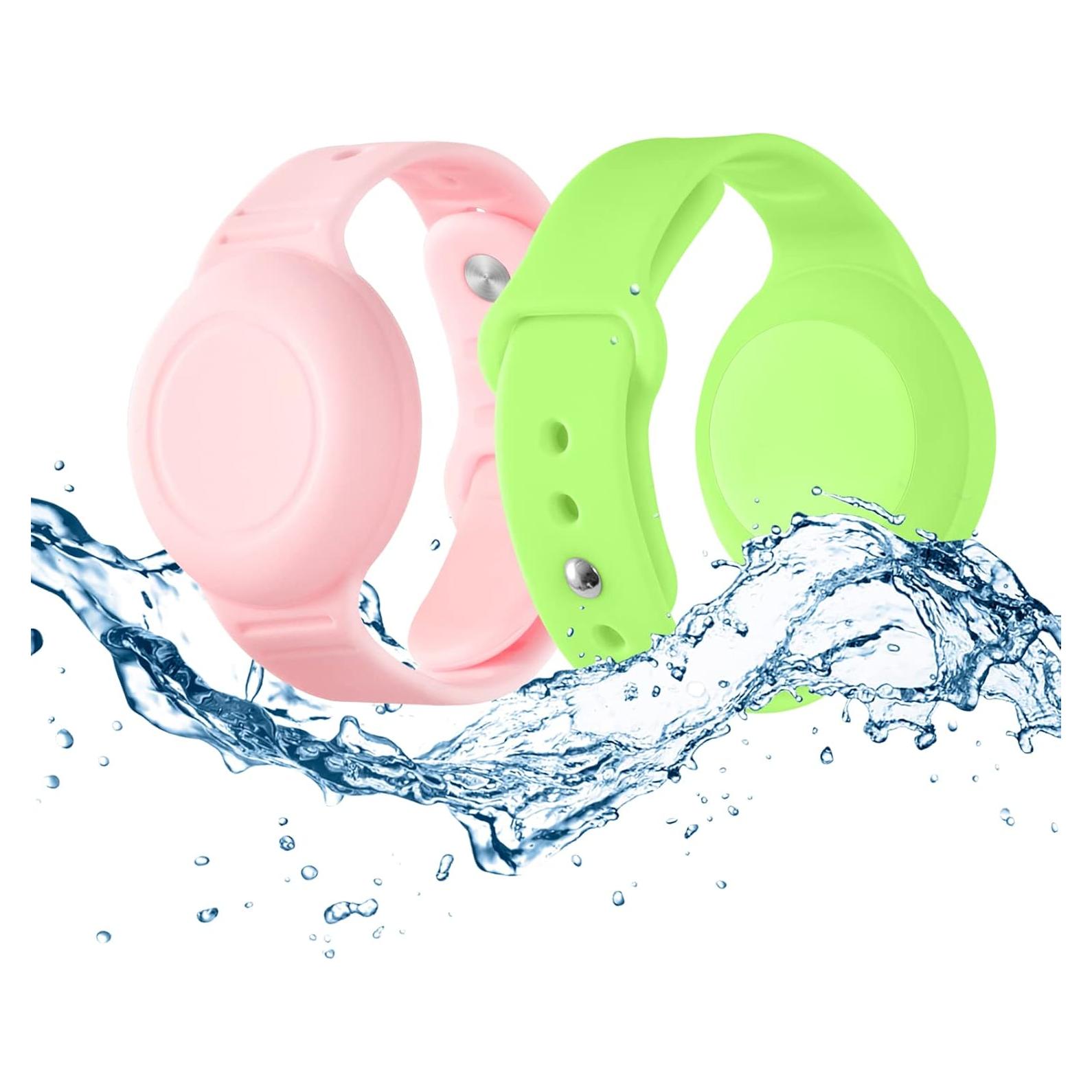 Pulsera Impermeable ZLIUCCR para AirTag Niños 2 Piezas Verde/Rosa