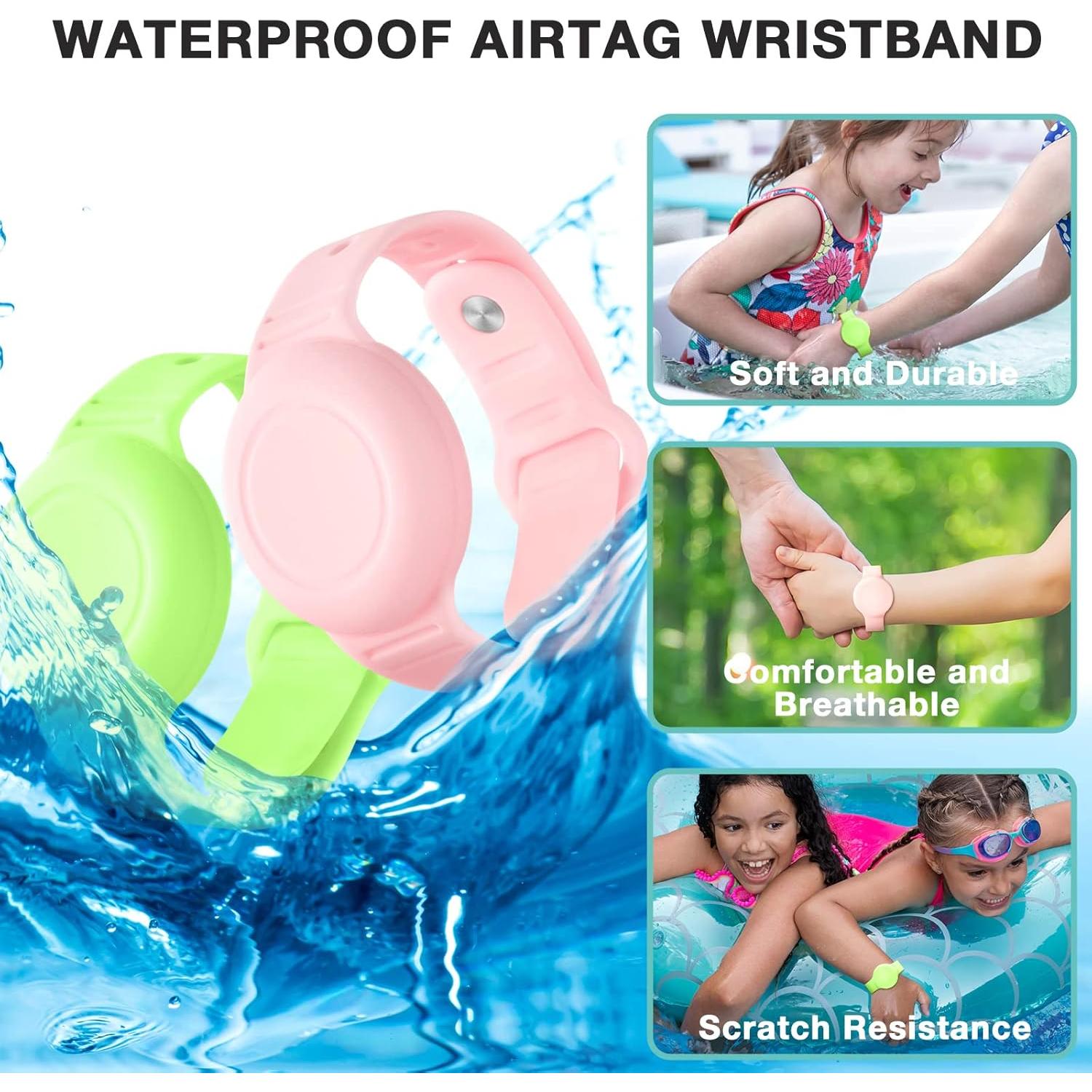 Pulsera Impermeable ZLIUCCR para AirTag Niños 2 Piezas Verde/Rosa