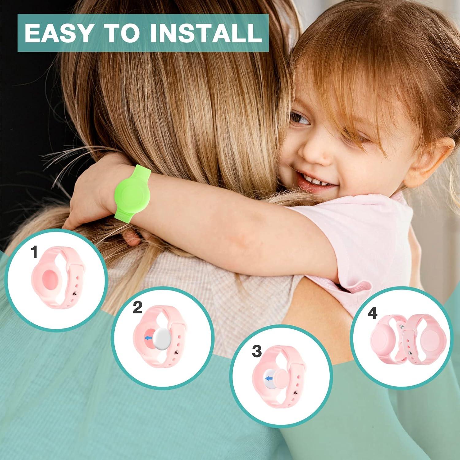 Pulsera Impermeable ZLIUCCR para AirTag Niños 2 Piezas Verde/Rosa