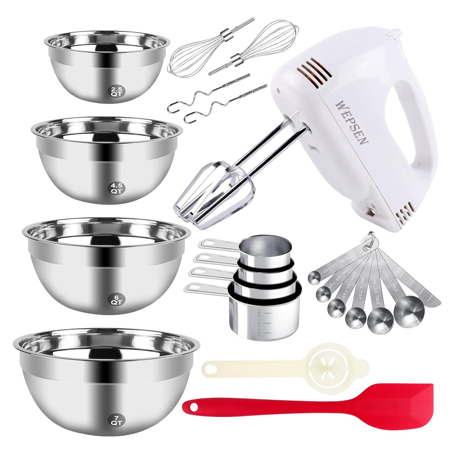 Batidora de Mano WEPSEN MD200W 5 Velocidades + Cuencos 6.63L