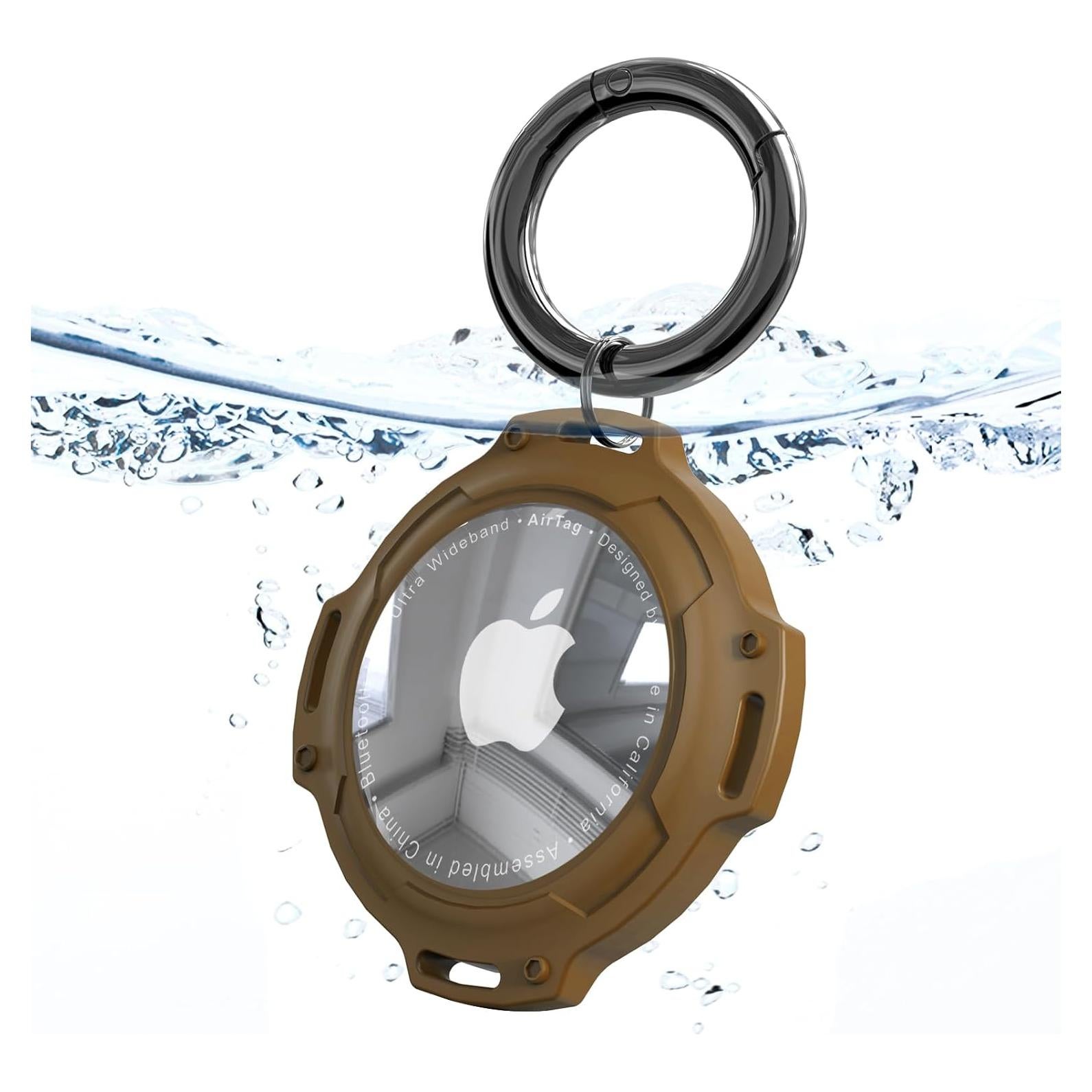 Inesore IPX8 Waterproof AirTag Holders Keychain for Apple AirTag,with Transparent Cover Air Tag Case,Key Ring,Chain, and Compatibility with GPS Item Finders - Essential Accessory(Brown)
