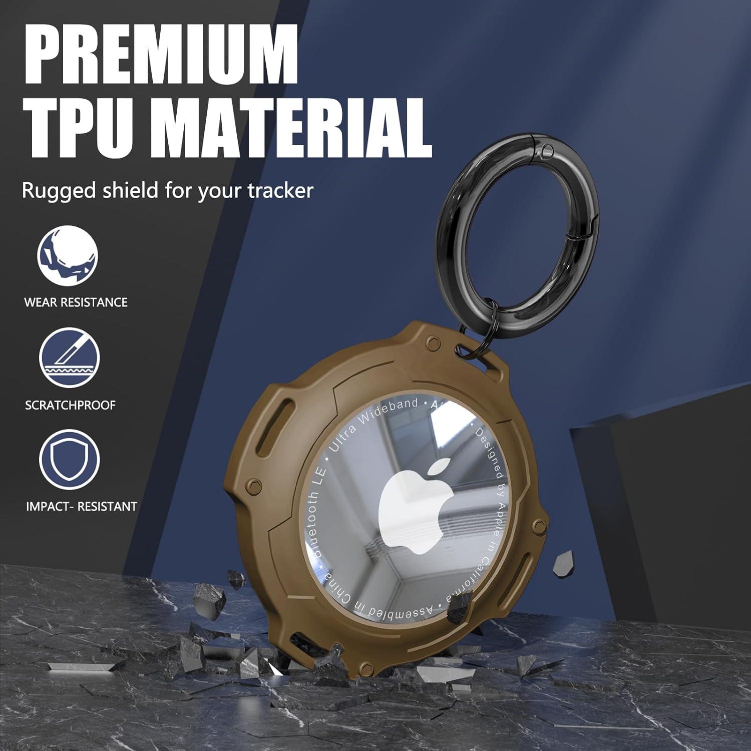 Inesore IPX8 Waterproof AirTag Holders Keychain for Apple AirTag,with Transparent Cover Air Tag Case,Key Ring,Chain, and Compatibility with GPS Item Finders - Essential Accessory(Brown)