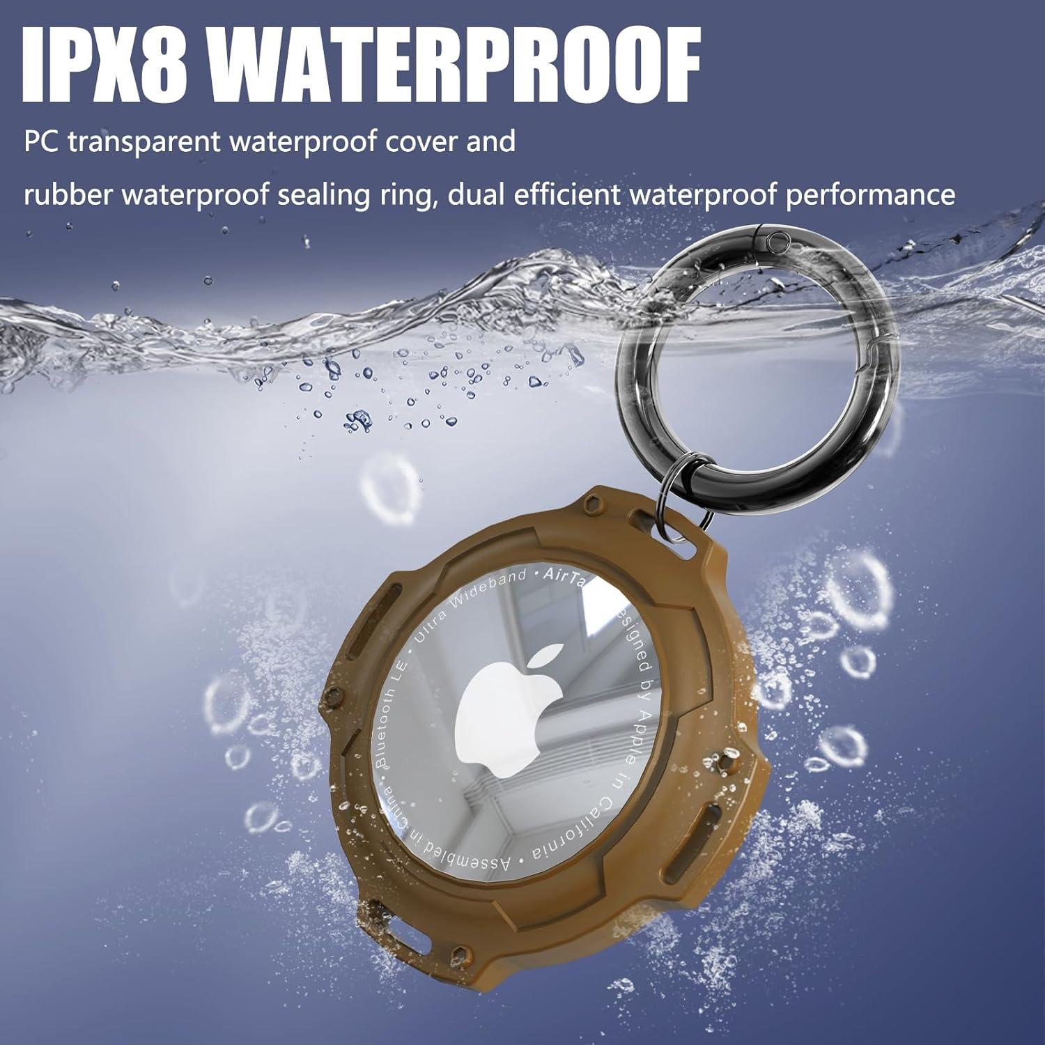 Inesore IPX8 Waterproof AirTag Holders Keychain for Apple AirTag,with Transparent Cover Air Tag Case,Key Ring,Chain, and Compatibility with GPS Item Finders - Essential Accessory(Brown)