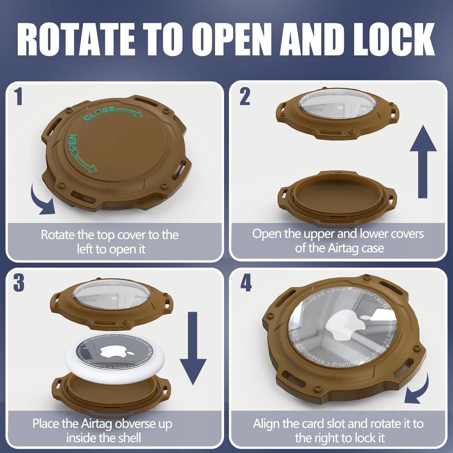 Inesore IPX8 Waterproof AirTag Holders Keychain for Apple AirTag,with Transparent Cover Air Tag Case,Key Ring,Chain, and Compatibility with GPS Item Finders - Essential Accessory(Brown)