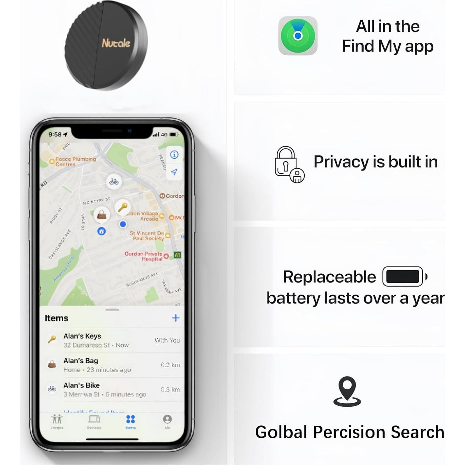 Nutale Tag Localizador de Llaves Bluetooth iOS 4 Pack