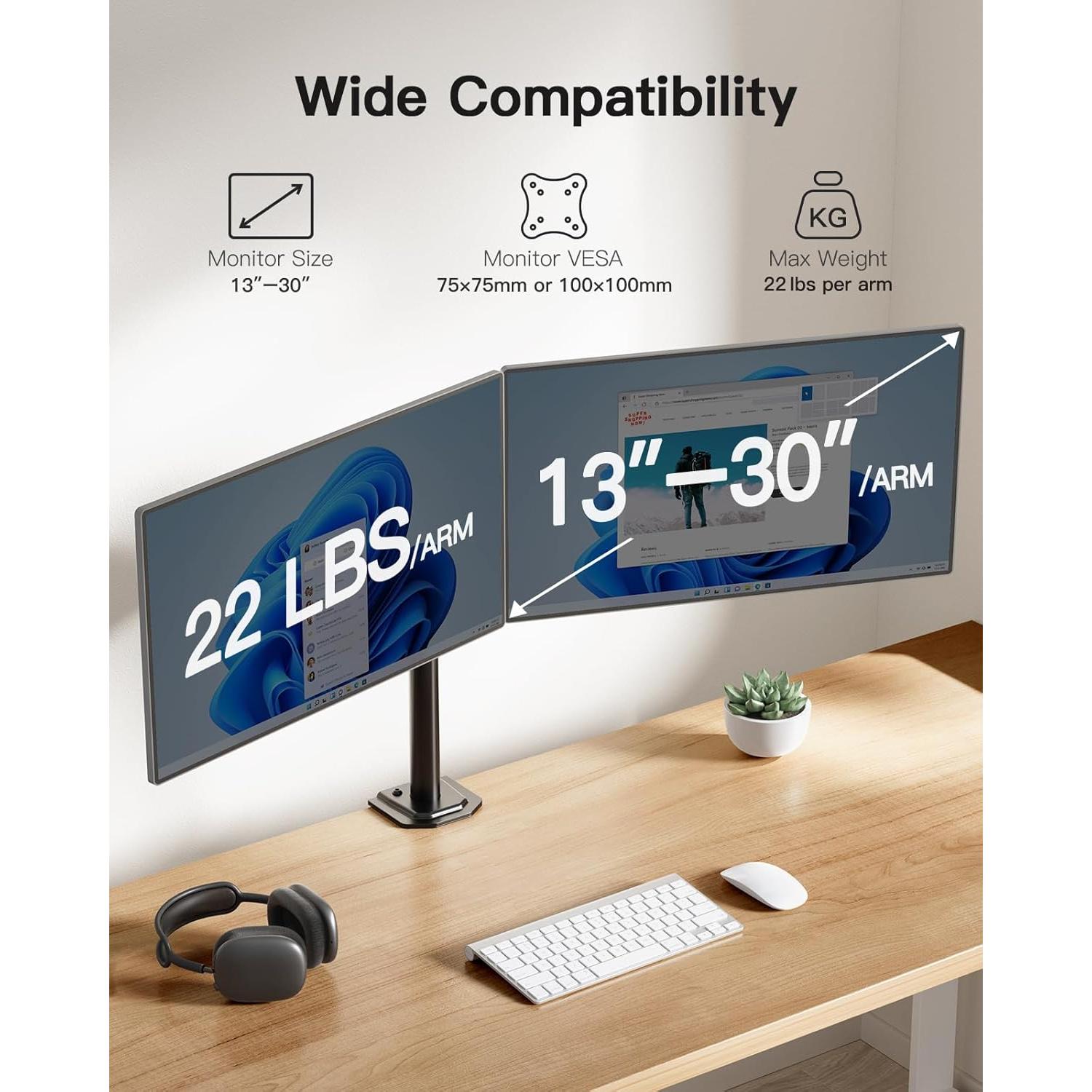 Soporte Doble de Monitor HUANUO HNCM7 Ajustable 2 Monitores