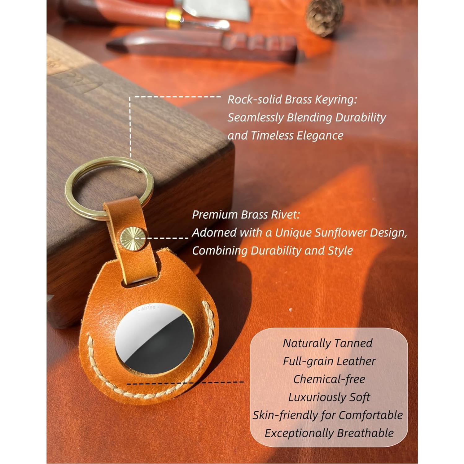 Soporte de llavero de cuero HOMEYEAH para Airtag Miel