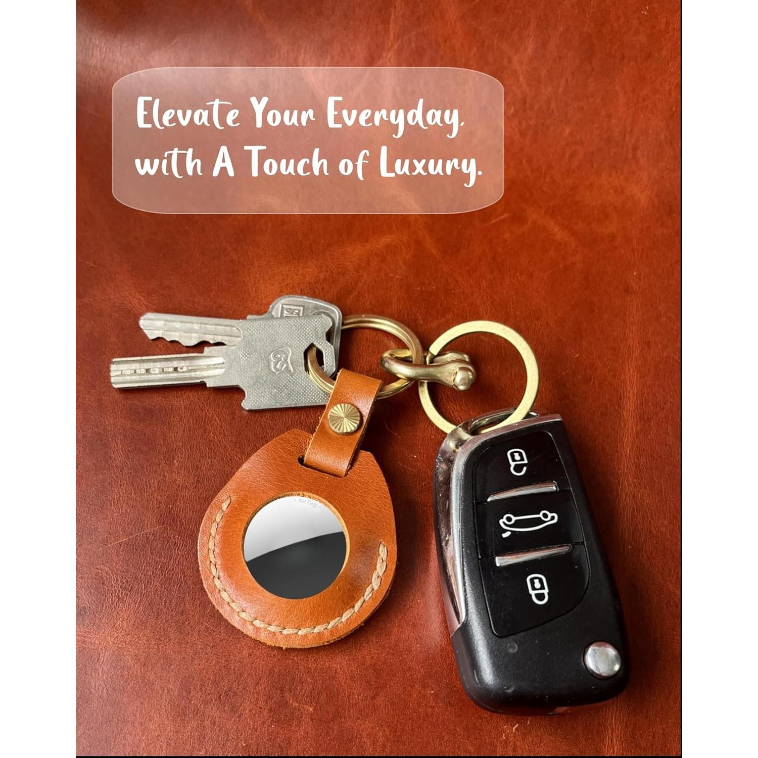 Soporte de llavero de cuero HOMEYEAH para Airtag Miel