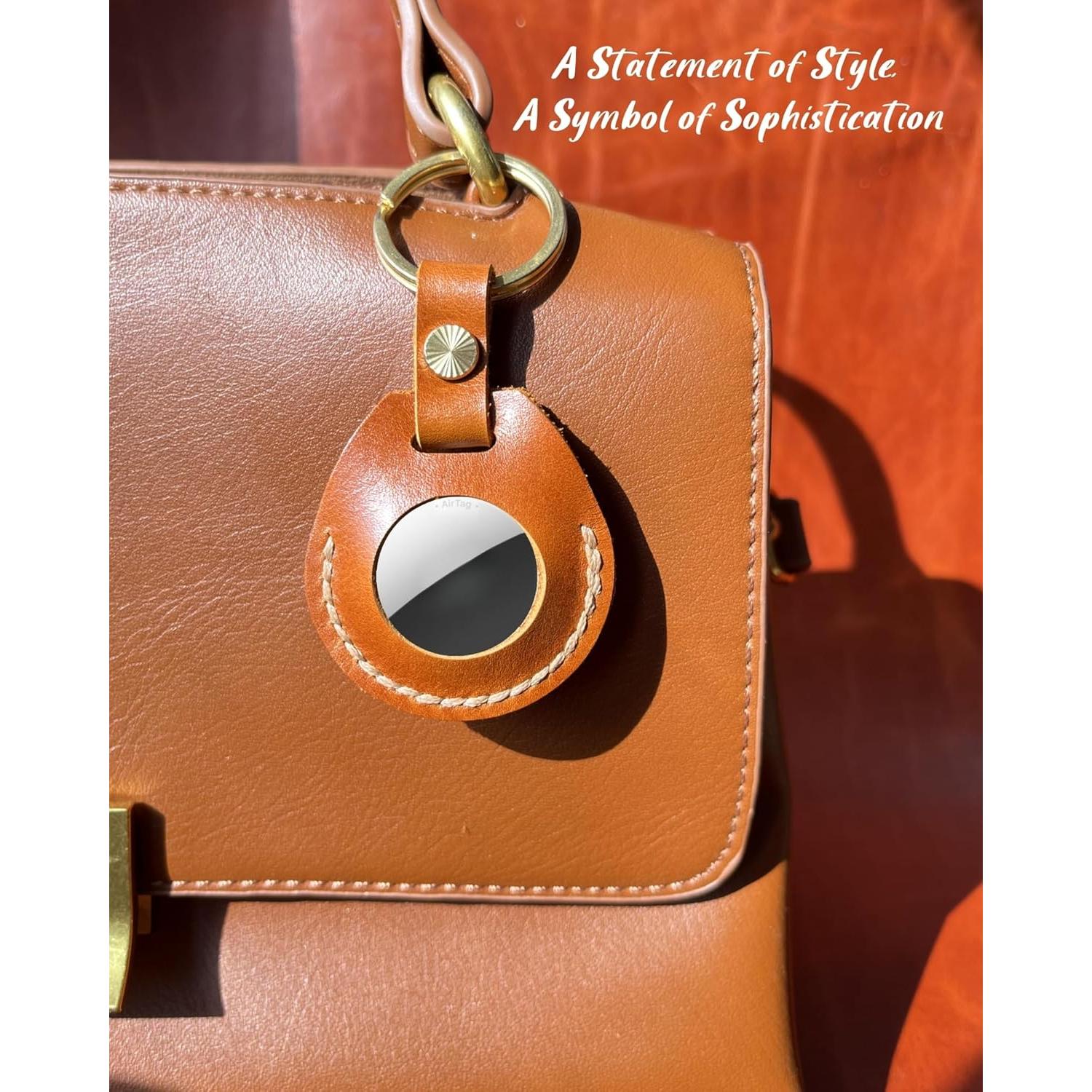 Soporte de llavero de cuero HOMEYEAH para Airtag Miel