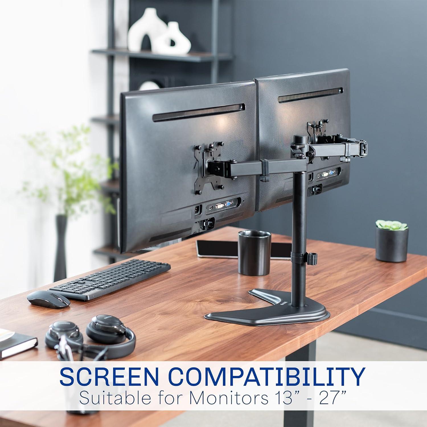 Soporte Doble VIVO STAND-V002F para 2 Monitores 27"