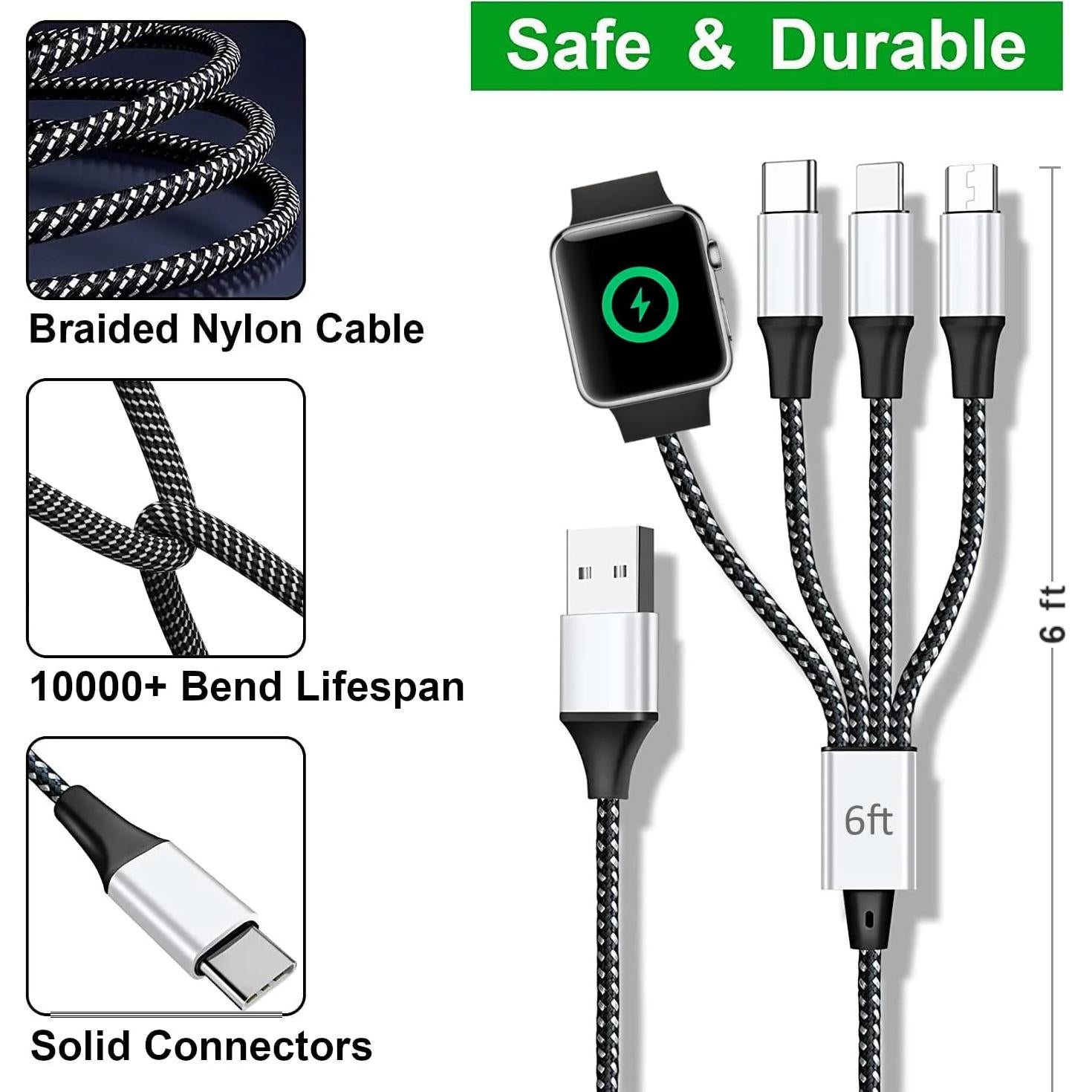 Cable de Carga Múltiple 4 en 1 Firenew para iPhone/iWatch