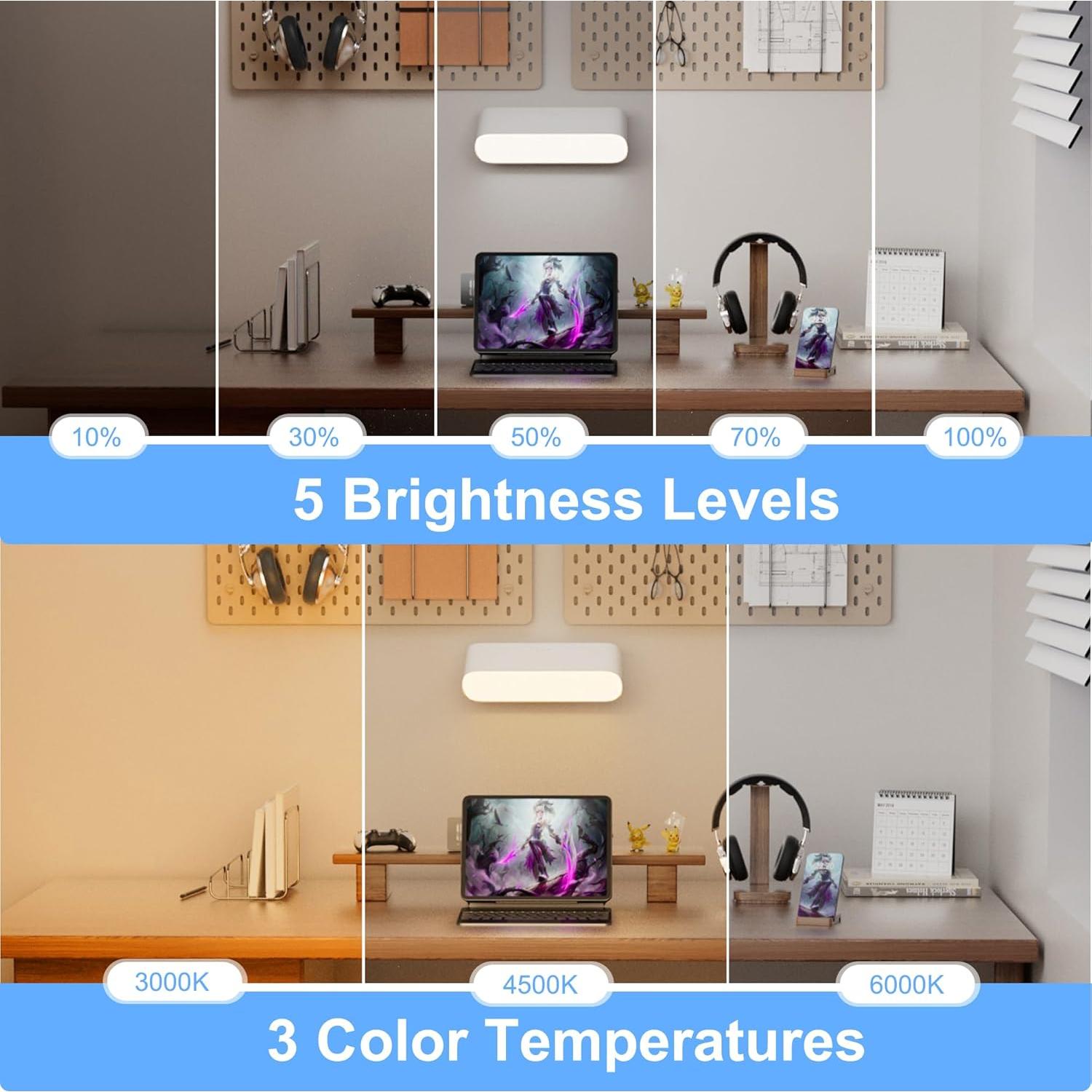 Aplique de Pared Comzler LED Recargable 3 Colores 360°