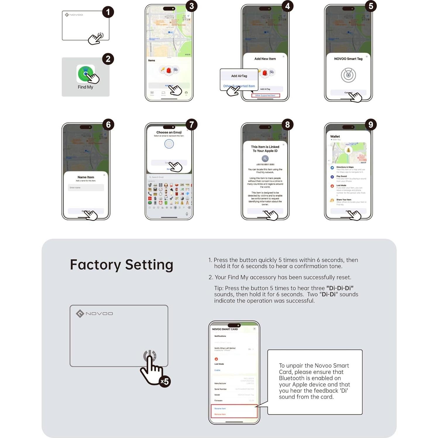 Rastreador Bluetooth NOVOO para Cartera - 1.6mm, IP68, 6 Años
