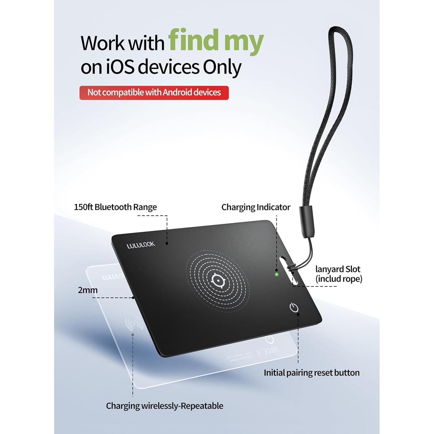 Tarjeta Rastreadora LULULOOK para Cartera, Inalámbrica, IP68